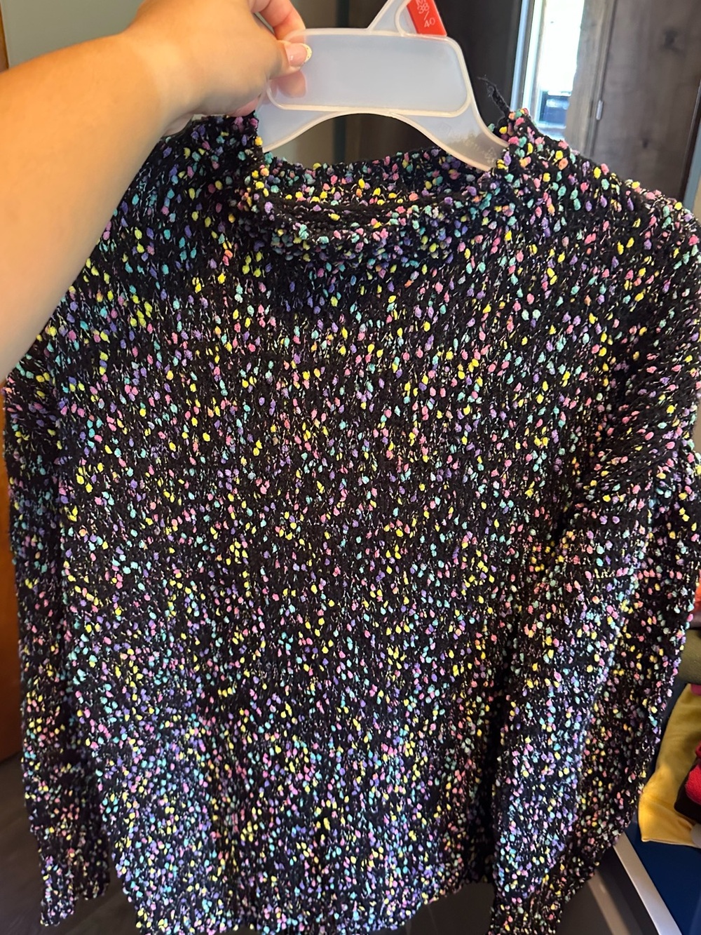SHEIN Black Long Sleeve Sweater with Multicolor Speckle